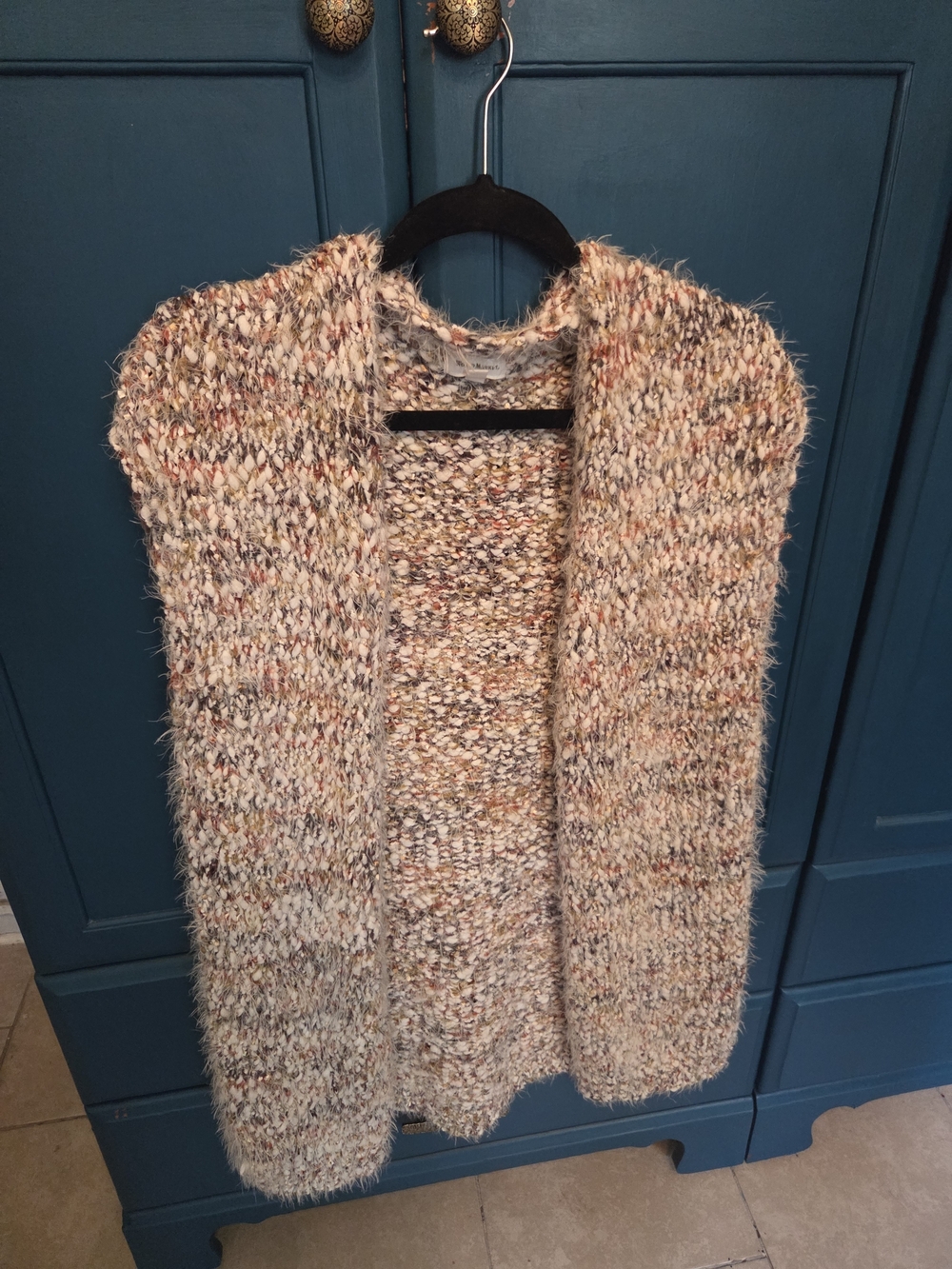 Cost Plus World Market Cream Multicolor Open-Front Knit Cardigan Vest